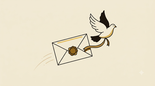A dove carrying a sealed letter